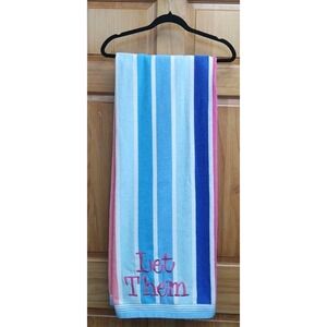 LET THEM Beach Towel Size 68 X 34 Hanging Loop Stripes Absorbant